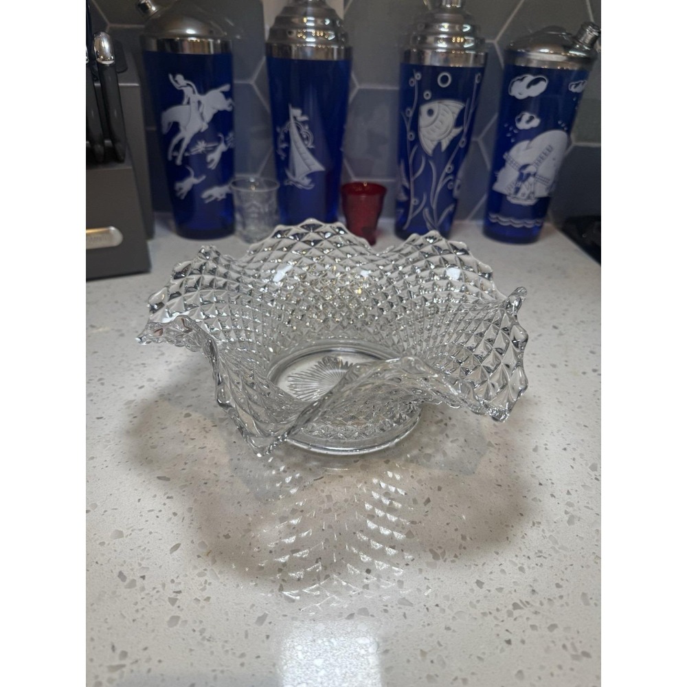 Westmoreland English Hobnail Crystal Clear 9 1/2" Ruffled Bowl Depression Glass